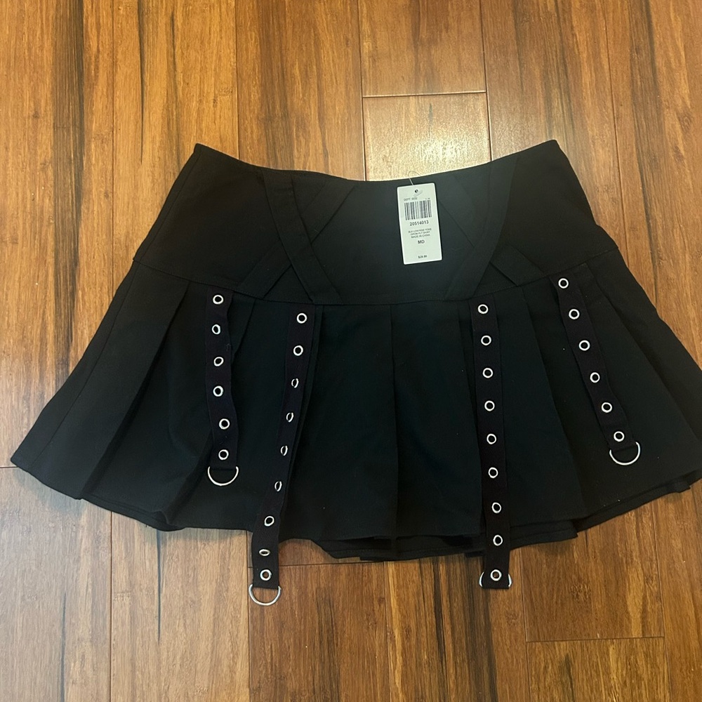 COPY - Black Pleated Skirt with Strap Details